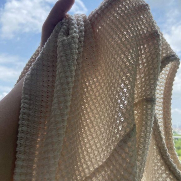 Cold Shoulder Chain Detail Asymmetrical Neck Waffle Knit Tee - Picture 3 of 3